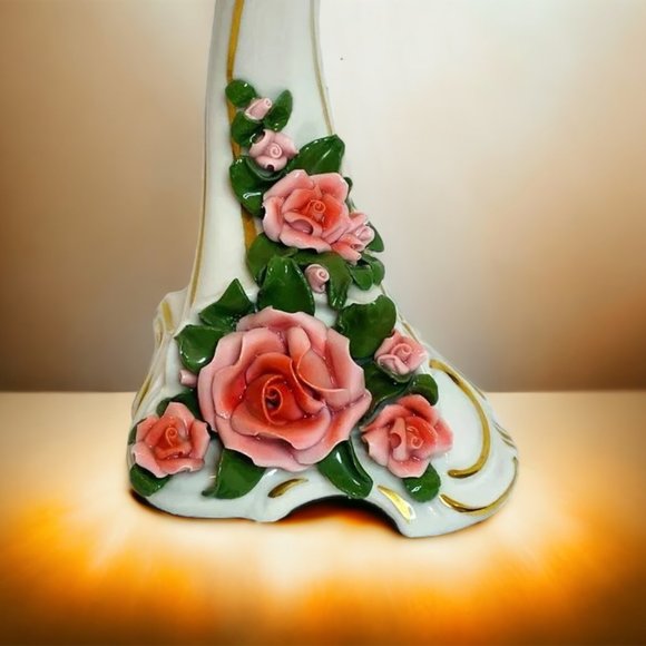 Vintage 1950s Single Porcelain Candle Holder Alba Kunst Dresden Roses - Picture 6 of 6